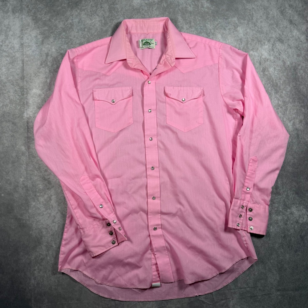 Vintage Mesquite by Niver Mens Pink Western Pearl Snap Shirt Made in USA 16.5-35